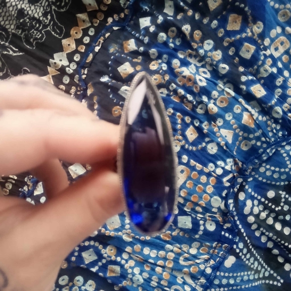 ❤ London Blue Topaz Tear Drop SS Huge Ring, size 8 - Picture 3 of 6